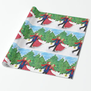 Cadeau Papier d'emballage de Noël de patinage de glace