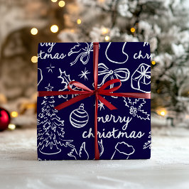 Cadeau Papier d'emballage de Noël dessiné à la main de fa