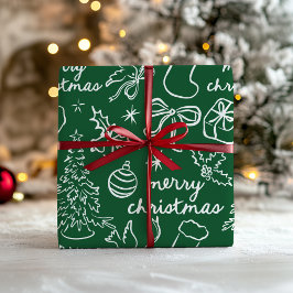 Cadeau Papier d'emballage de Noël dessiné à la main de fa