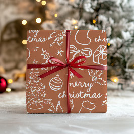 Cadeau Papier d'emballage de Noël dessiné à la main Festi