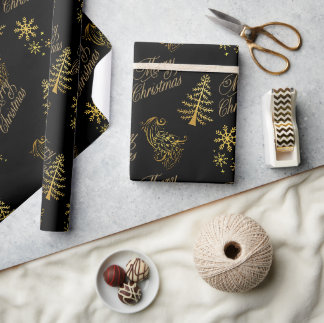Cadeau Papier d'emballage de Noël doré célébratoire