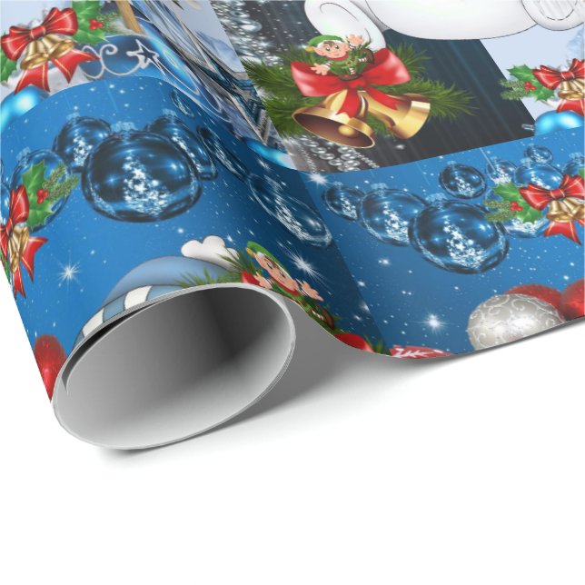 Cadeau Papier d'emballage de Noël Elfe Bonhomme de neige (Coin rond)
