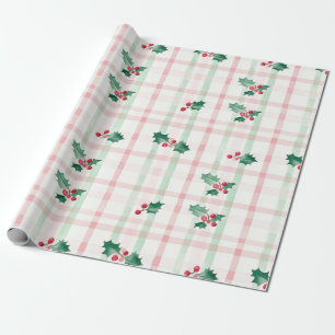 Cadeau Papier d'emballage de Noël rétro rose vert