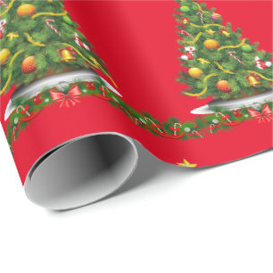 Cadeau Papier d'emballage de Noël Sapin de Noël Rouge