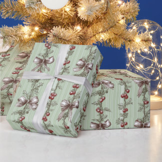 Cadeau Papier d'emballage de Noël vert impression festive