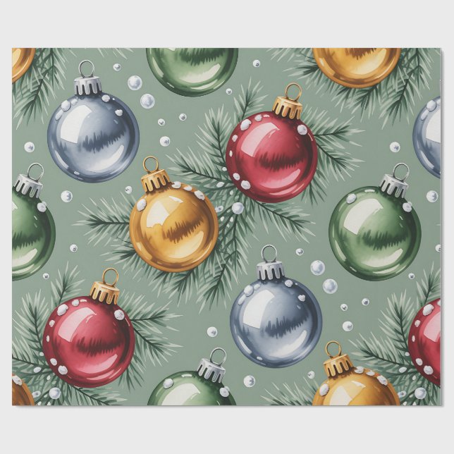 Cadeau Papier d'emballage de Noël vert rétro (Plat)