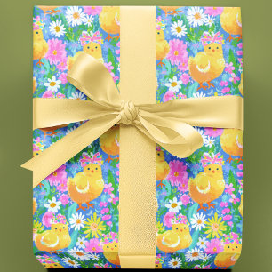 Cadeau Papier d'emballage de Pâques à motif de poussins  