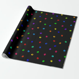 Cadeau Papier d'emballage de Pawprint d'arc-en-ciel noir