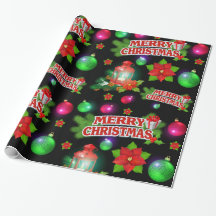 Papier d'emballage de poinsettia verte noire rouge
