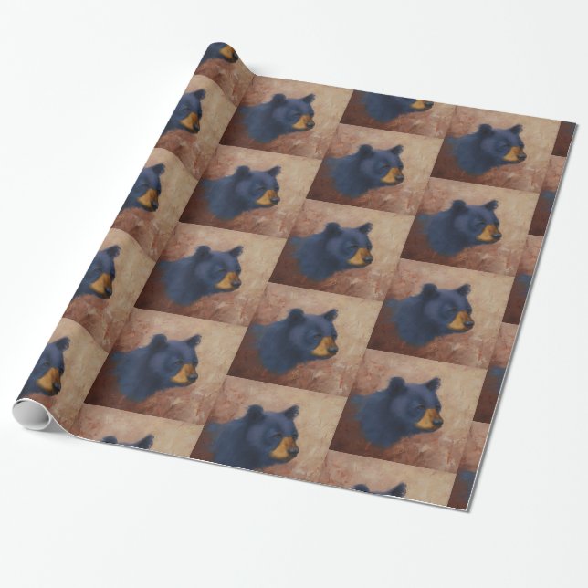 Cadeau Papier d'emballage de portrait d'ours noir (Déroulé)