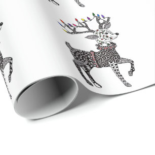 Cadeau Papier d'emballage de renne de lumières de Noël