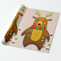 papier d'emballage de rennes de noël