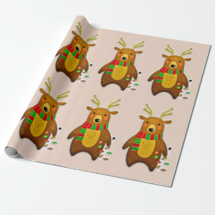 Cadeau papier d'emballage de rennes de noël