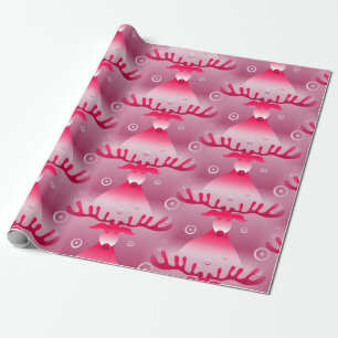 Cadeau papier d'emballage de rennes roses