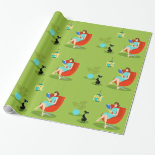 Cadeau Papier d'emballage de rétro femme de lecture