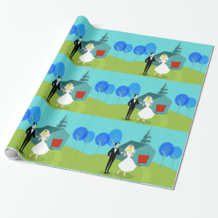 Cadeau Papier d'emballage de rétros couples de mariage