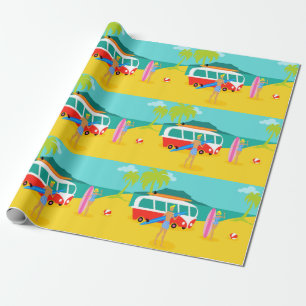 Cadeau Papier d'emballage de rétros couples de surfer