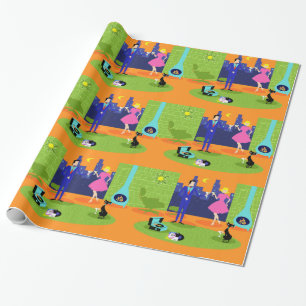 Cadeau Papier d'emballage de rétros couples romantiques