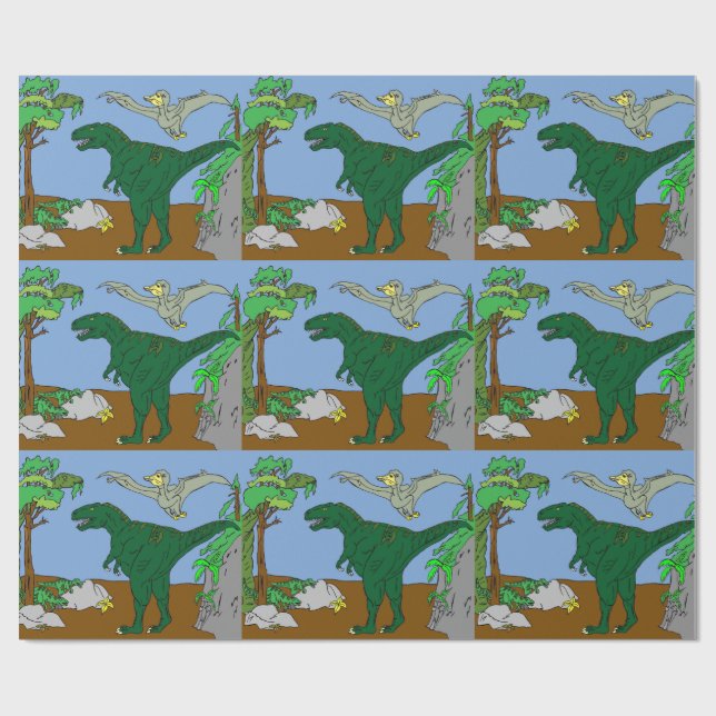 Cadeau Papier d'emballage de scène jurassique (Plat)
