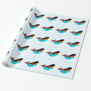 Cadeau papier d'emballage de sirènes bleues