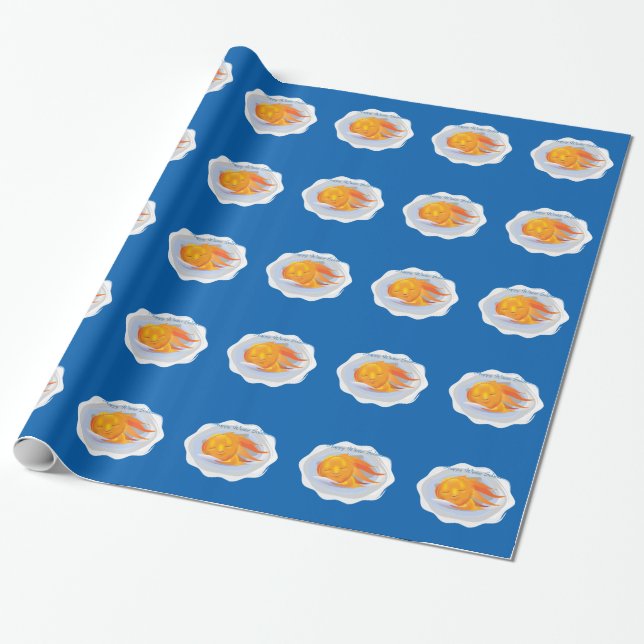 Cadeau Papier d'emballage de solstice d'hiver, bleu (Déroulé)