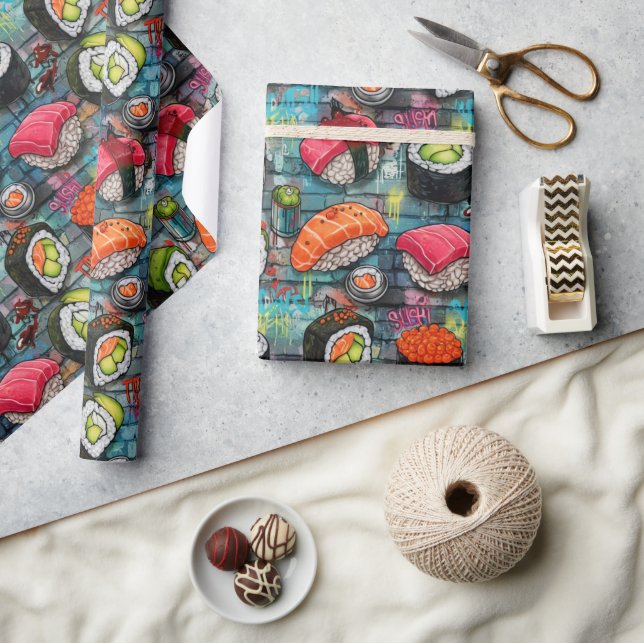 Cadeau Papier d'emballage de sushi graffiti vibrant (Artisanat)
