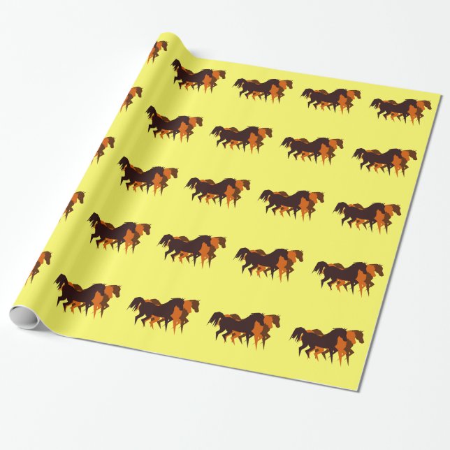 Cadeau Papier d'emballage de trois chevaux courants (Déroulé)