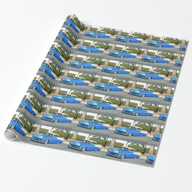Cadeau Papier d'emballage de voiture classique bleue (Déroulé)