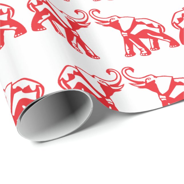 Cadeau Papier d'emballage d'éléphant rouge chanceux (Coin rond)