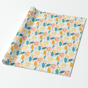 Cadeau papier d'emballage design de feuillage bleu et or