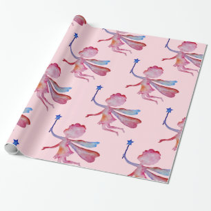 Cadeau Papier d'emballage dessin aquarelle fée rose
