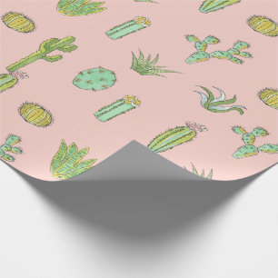 Cadeau Papier d'emballage d'impression rose de cactus
