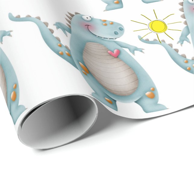 Cadeau Papier d'emballage - Dino bleu Design 2 (Coin rond)