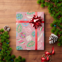 Papier d'emballage d'ornements de Noël à l'aquarel