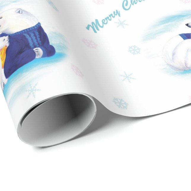 Cadeau Papier d'emballage d'ours blancs de Noël (Coin rond)