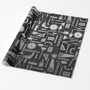 Cadeau Papier d'emballage d'outils noirs et argentés
