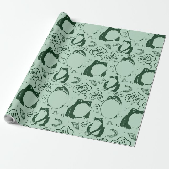 Cadeau Papier d'emballage drôle de grenouille - Vert (Déroulé)