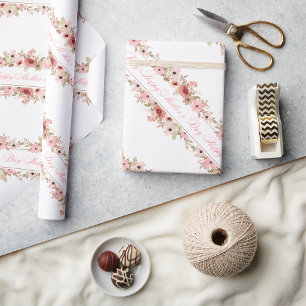 Cadeau Papier d'emballage élégant à fleurs aquarelles ros
