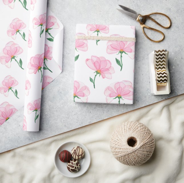 Cadeau Papier d'emballage élégant à motif floral rose (Artisanat)