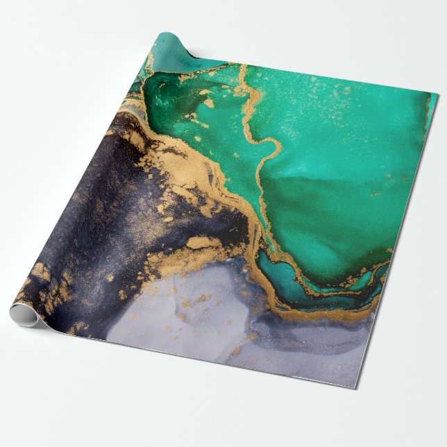 Cadeau Papier d'emballage en marbre vert et or (Déroulé)