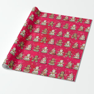 Cadeau Papier d'emballage en pain de gingembre rouge