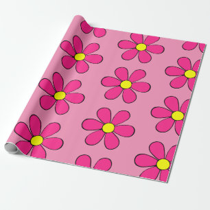 Cadeau Papier d'emballage Fleur de marguerite rose rétro