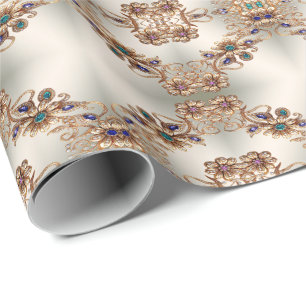 Cadeau Papier d'emballage Fleurs de bijoux en or élégant