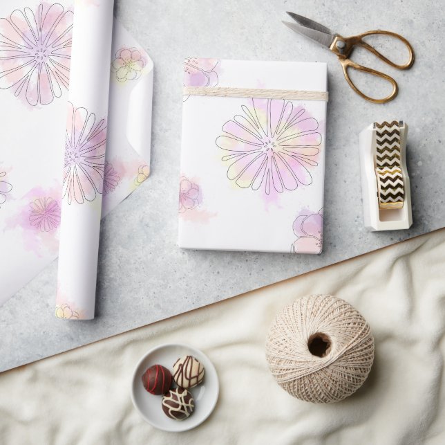 Cadeau Papier d'emballage Fleurs printanières à l'aquarel (Artisanat)