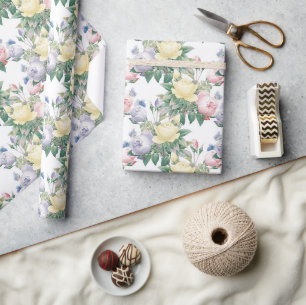 Cadeau Papier d'emballage Fleurs roses pastel