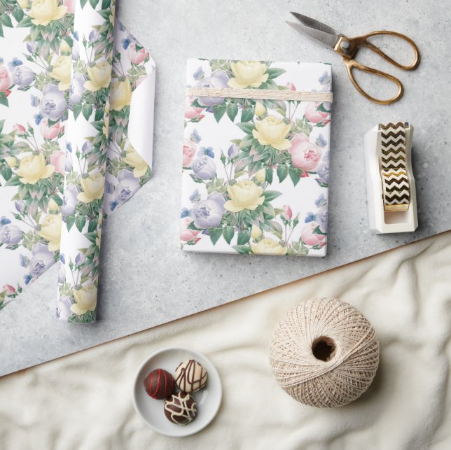 Cadeau Papier d'emballage Fleurs roses pastel (Artisanat)