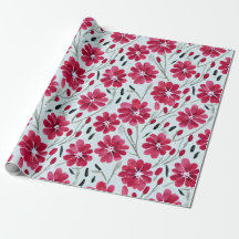 Papier d'emballage Fleurs Rouges Bloom Aquarelle