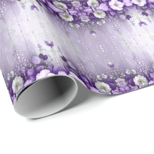 Cadeau Papier d'emballage Fleurs violettes avec perles qu