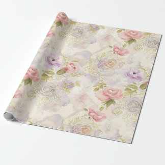 Cadeau Papier d'emballage floral à l'aquarelle romantique