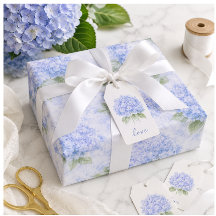Papier d'emballage floral à l'hydrangea bleu